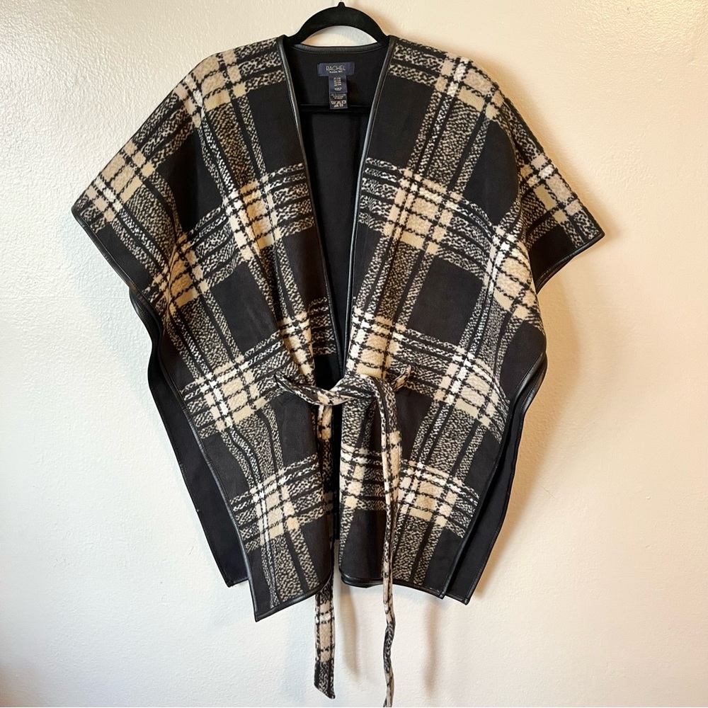 Rachel Roy‎ Plaid Fleece Belted Poncho size S/M Oversized EUC